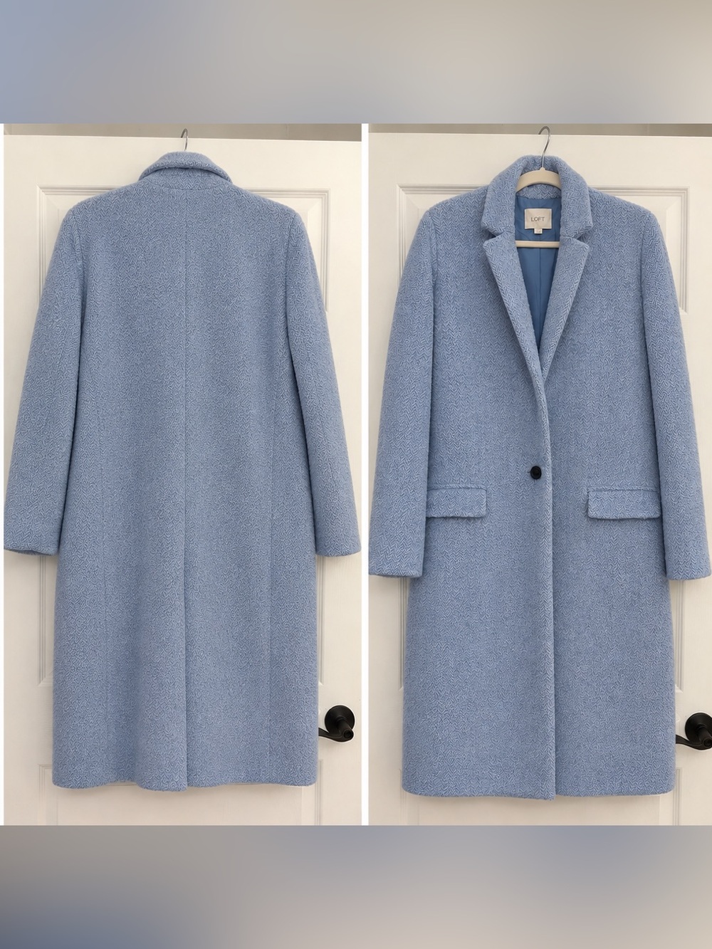 Elegant Light Blue Women's Wool-Blend Coat